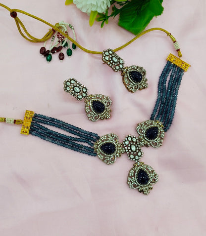 Blue Moissanite Kundan Choker Jewellery Sunita Set