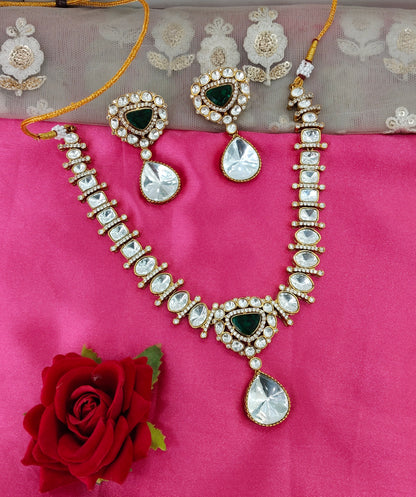 Green Moissanite Kundan Necklace Jewellery Maya Set