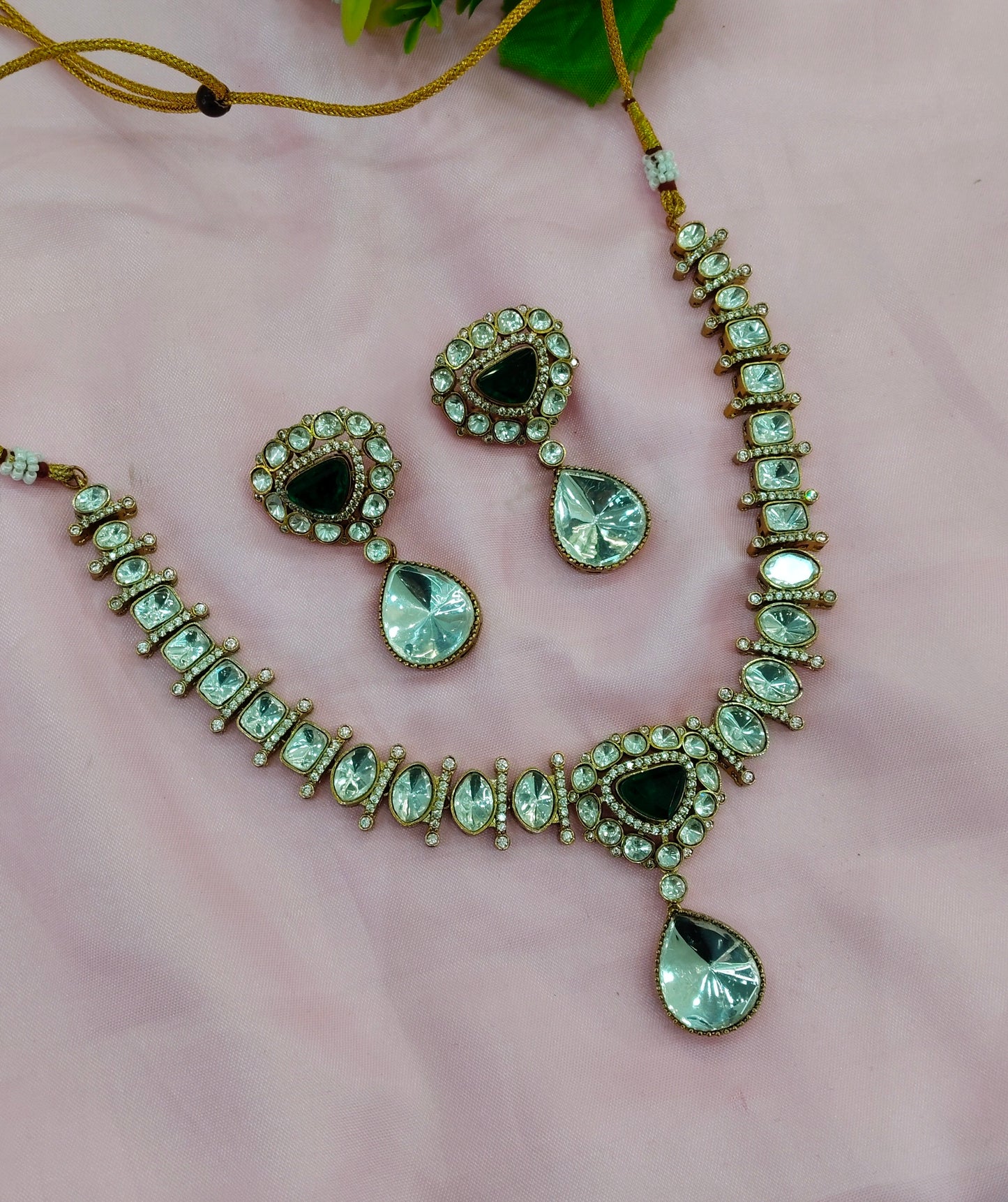 Green Moissanite Kundan Necklace Jewellery Maya Set