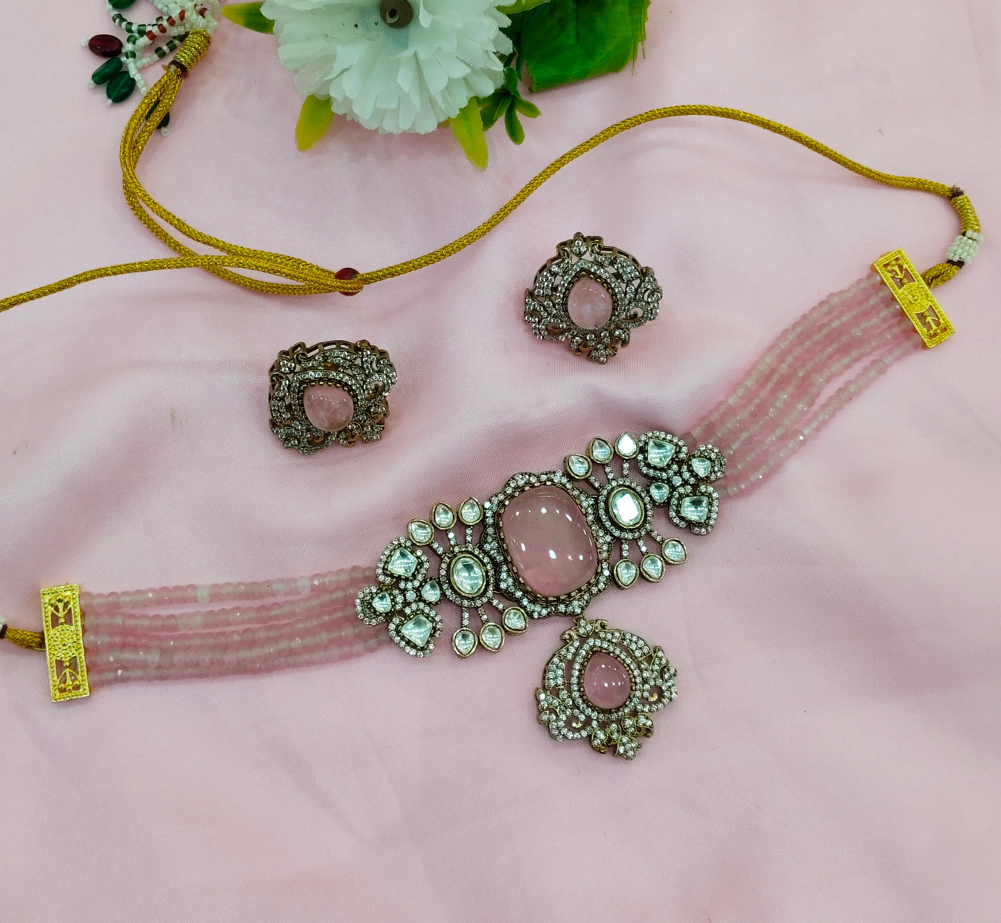 Pink Moissanite Kundan Choker Jewellery Sunita Set