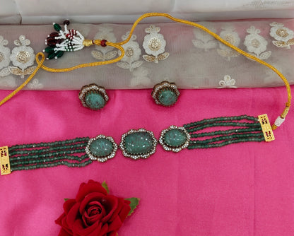 Sage Green Moissanite Kundan Choker Jewellery Sunita Set