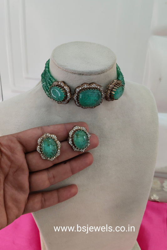 Sage Green Moissanite Kundan Choker Jewellery Sunita Set
