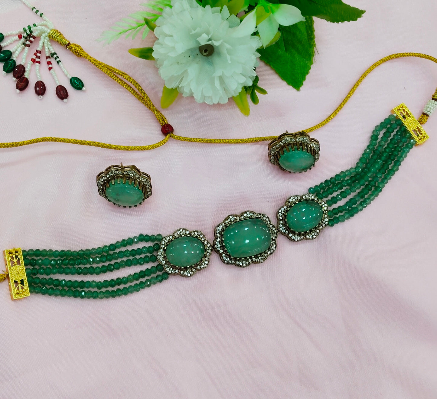 Sage Green Moissanite Kundan Choker Jewellery Sunita Set