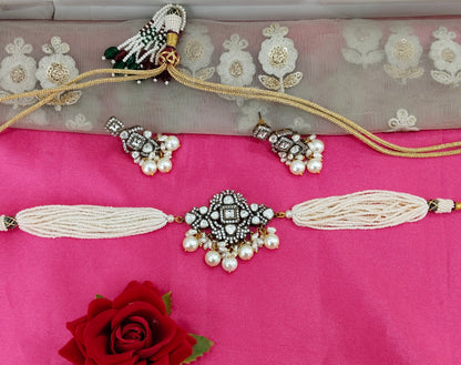 Antique White Moissanite Kundan Choker Jewellery Sunita Set