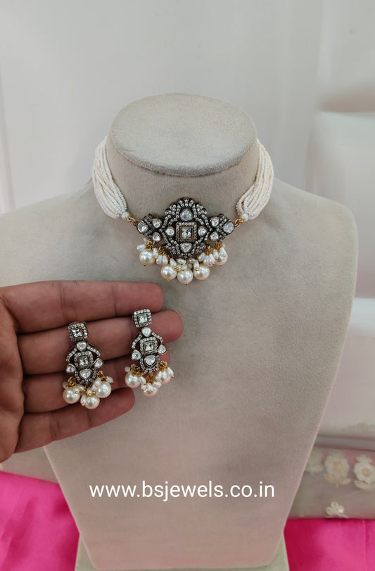 Antique White Moissanite Kundan Choker Jewellery Sunita Set