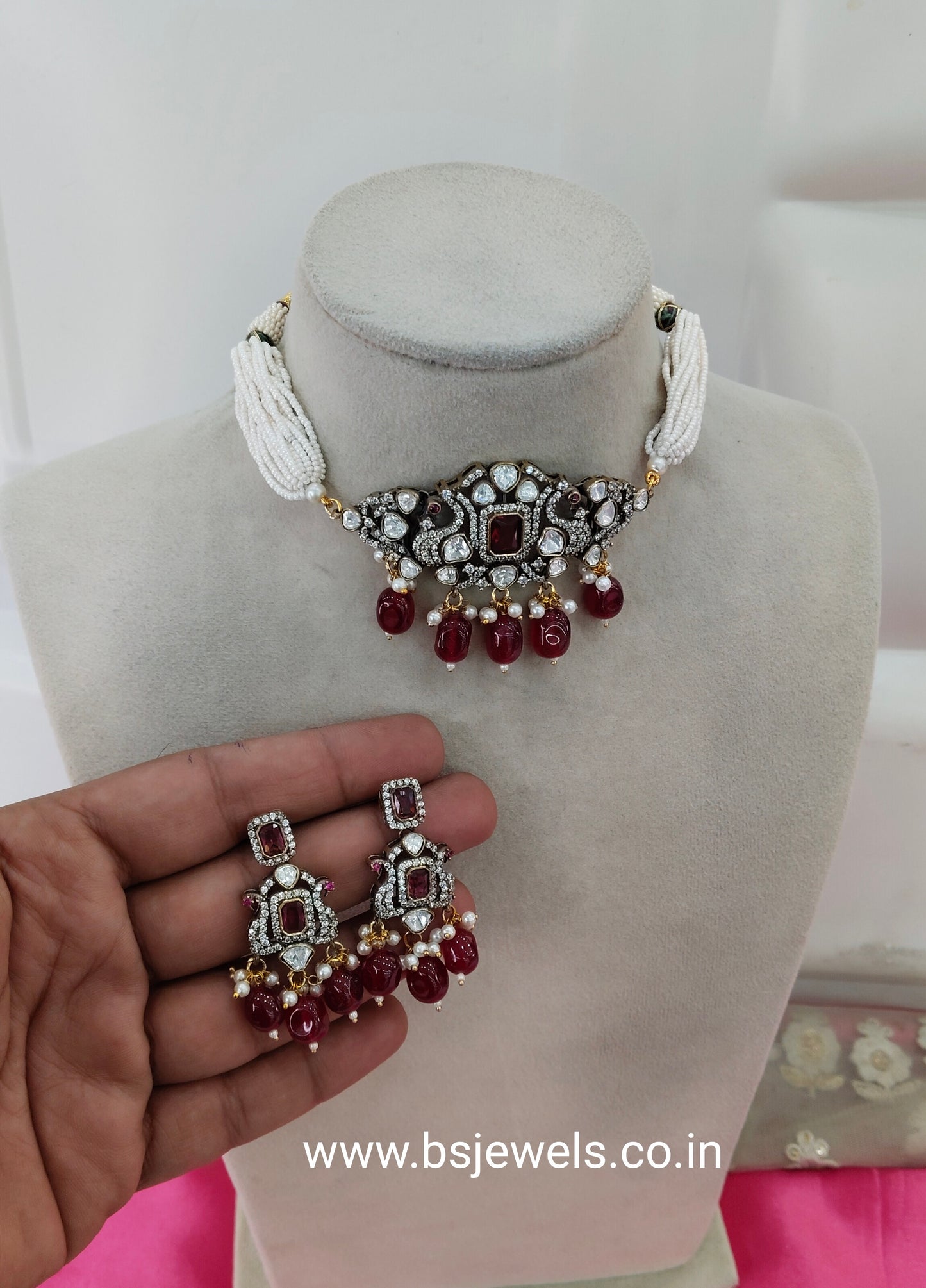 Maroon Moissanite Kundan Choker Jewellery Sunita Set