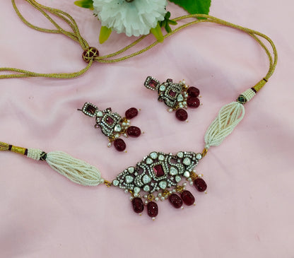 Maroon Moissanite Kundan Choker Jewellery Sunita Set