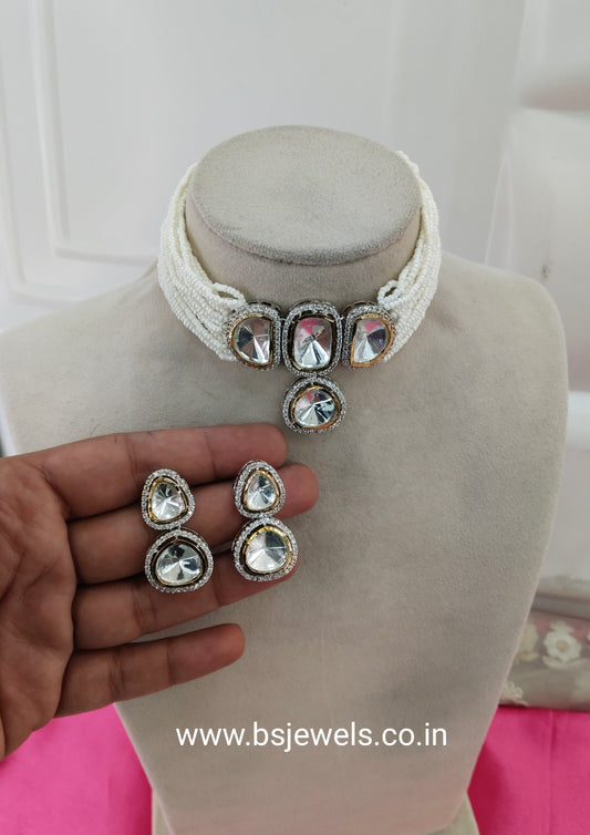 White Moissanite Kundan Choker Jewellery Sunita Set