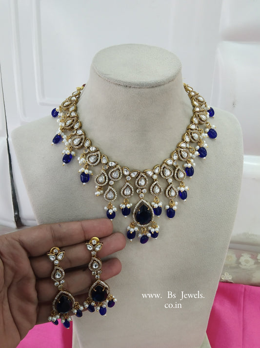 Blue Moissanite Kundan Necklace Jewellery Shweta Set