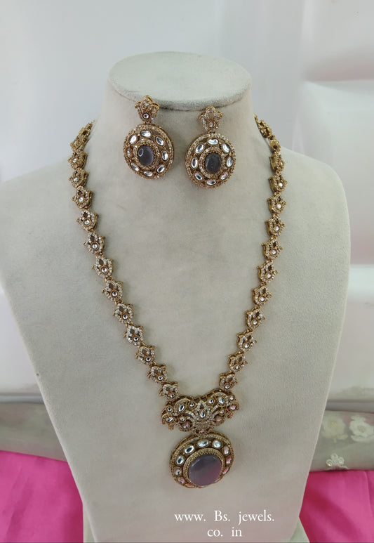 Grey Moissanite Kundan Long Ranihaar Necklace Jewellery Sunita Set