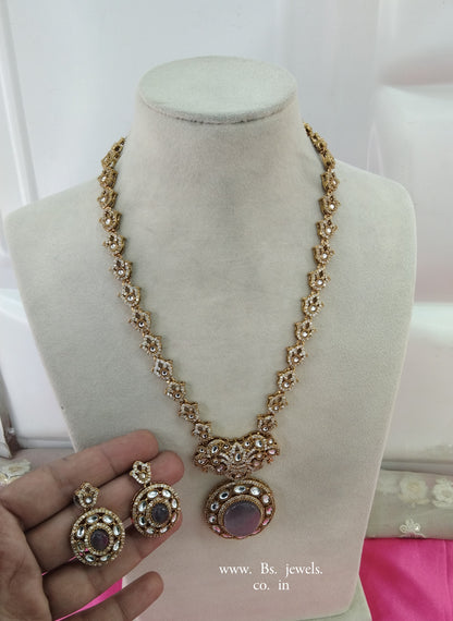 Grey Moissanite Kundan Long Ranihaar Necklace Jewellery Sunita Set