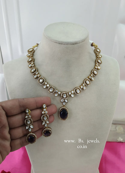 Blue Moissanite Kundan Necklace Jewellery Shweta Set