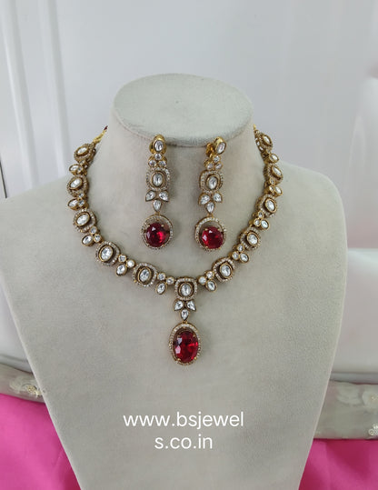 Maroon Moissanite Kundan Necklace Jewellery Shweta Set