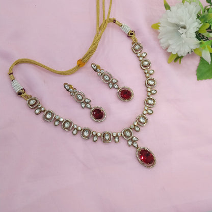 Maroon Moissanite Kundan Necklace Jewellery Shweta Set