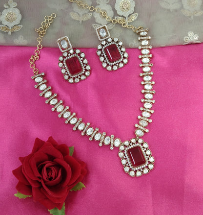 Maroon Moissanite Kundan Necklace Jewellery Shweta Set