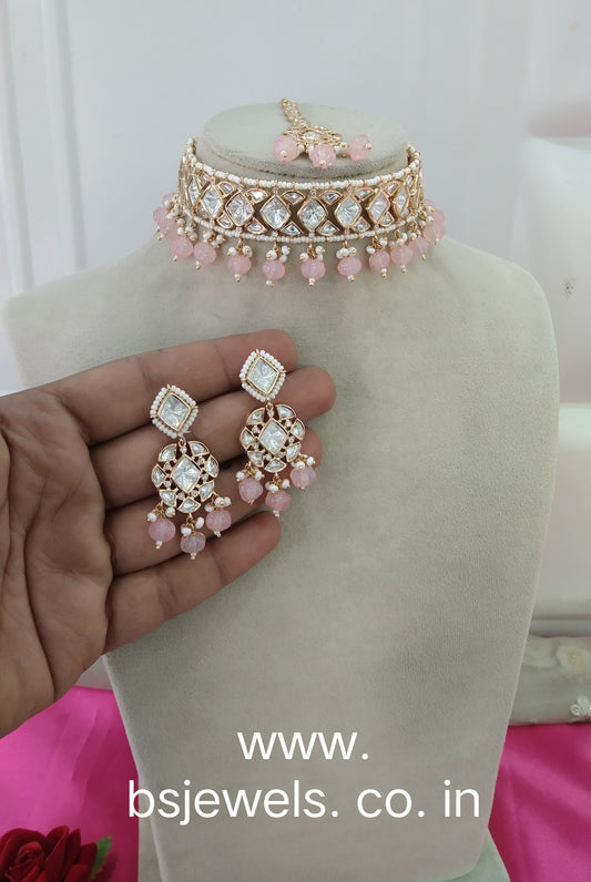 Pink Moissanite Kundan Choker Jewellery Sunita Set