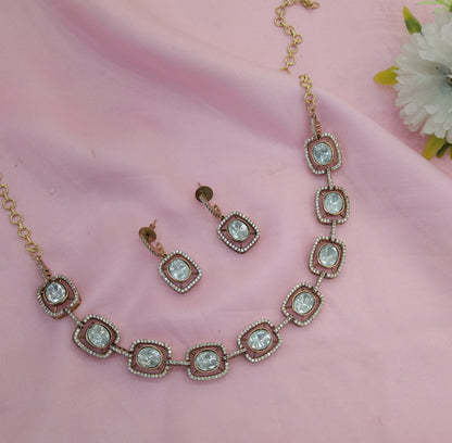Gold White Moissanite Kundan Necklace Jewellery Sunita Set