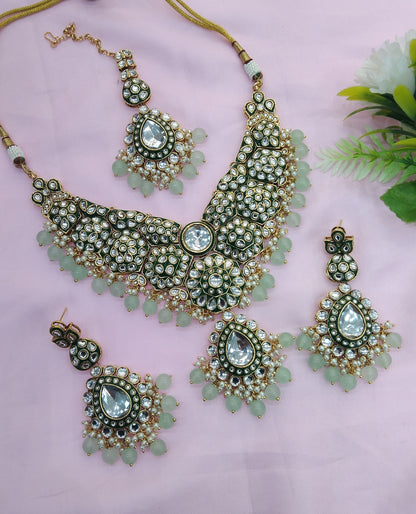 Pista Kundan Necklace Jewellery Like Set