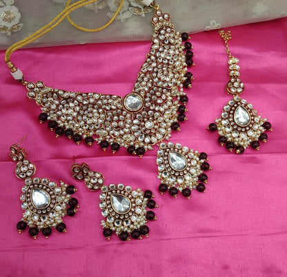 Maroon Kundan Necklace Jewellery Like Set