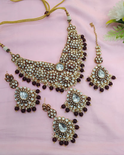 Maroon Kundan Necklace Jewellery Like Set