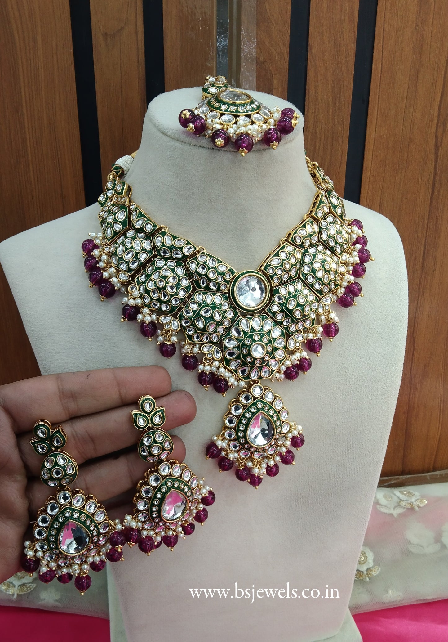 Purple Kundan Necklace Jewellery Like Set