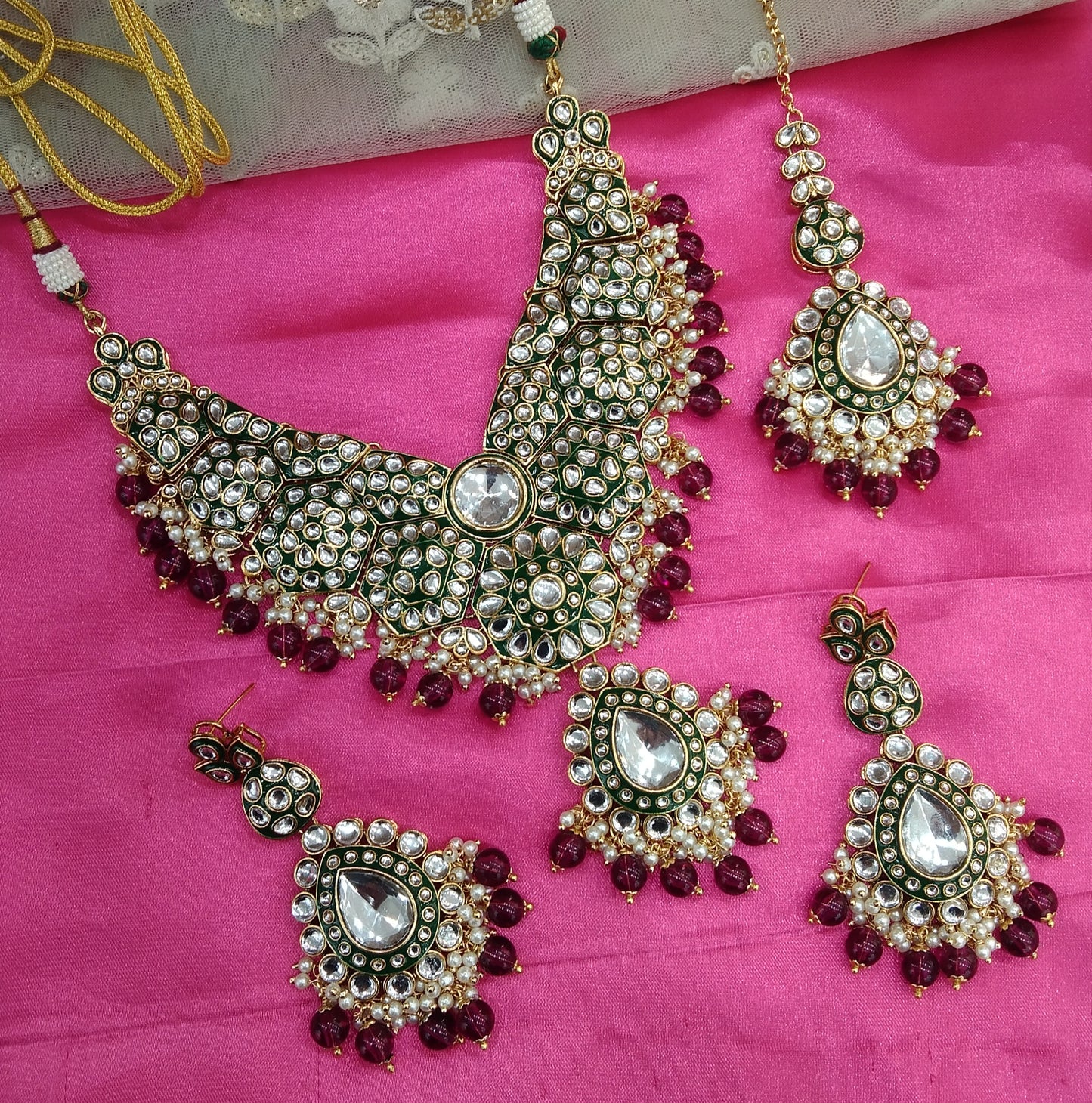 Purple Kundan Necklace Jewellery Like Set