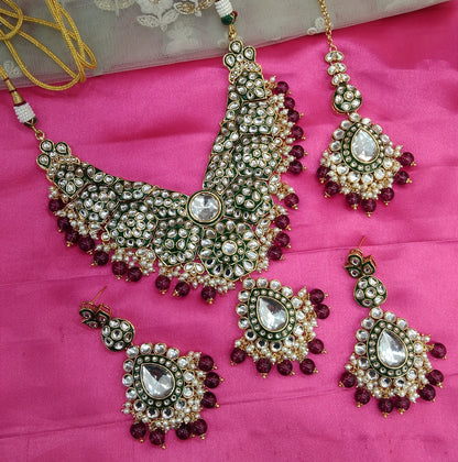 Purple Kundan Necklace Jewellery Like Set