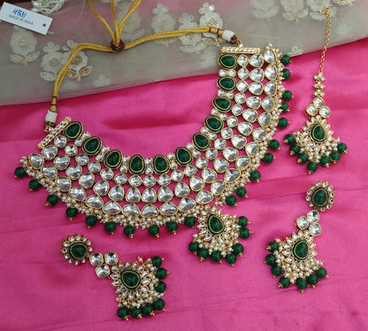 Green Kundan Necklace Jewellery Lite Set