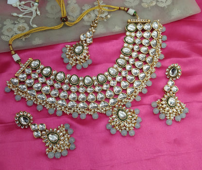 Sea Green Kundan Necklace Jewellery Lite Set