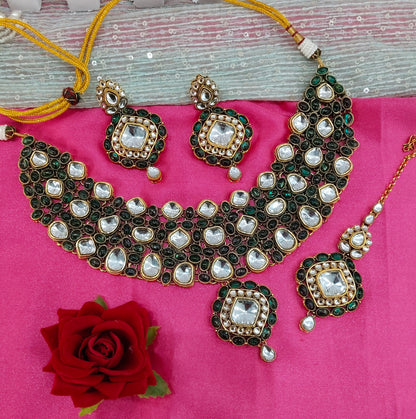 Light Green Majenta Kundan Necklace Jewellery Life Set