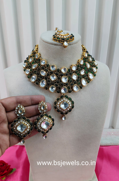 Green Kundan Necklace Jewellery Life Set