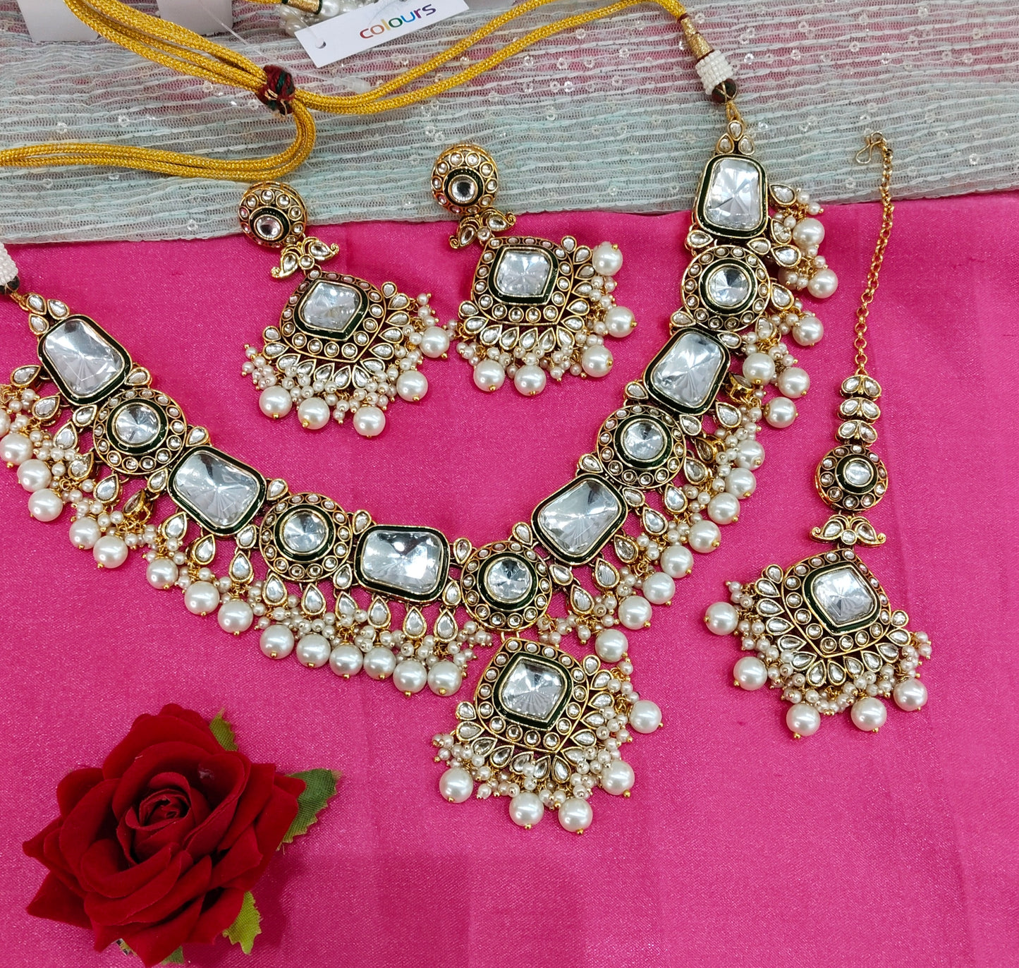 Gold White Kundan Necklace Jewellery London Set