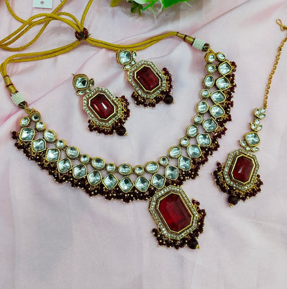 Maroon Kundan Necklace Jewellery Legend Set