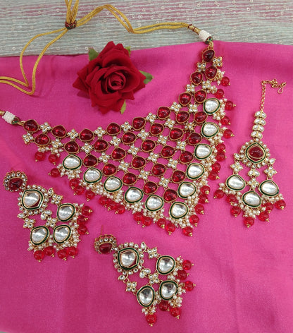 Red Kundan Necklace Jewellery Land Set