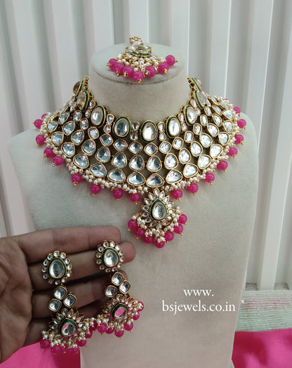 Dark pink Kundan Necklace Jewellery Lite Set