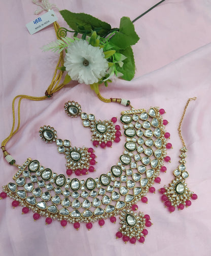 Dark pink Kundan Necklace Jewellery Lite Set