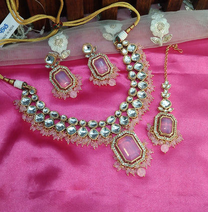 Pink Kundan Necklace Jewellery Legend Set