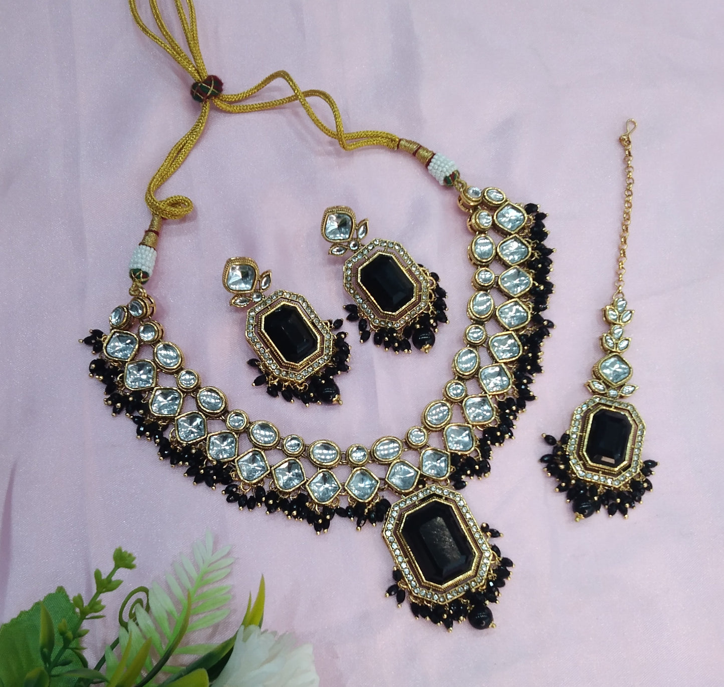 Black Kundan Necklace Jewellery Legend Set