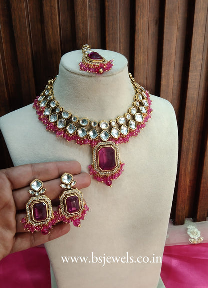 Rani Pink Kundan Necklace Jewellery Legend Set
