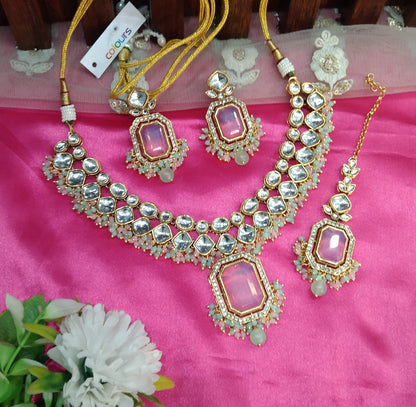 Mint Pink Kundan Necklace Jewellery Legend Set
