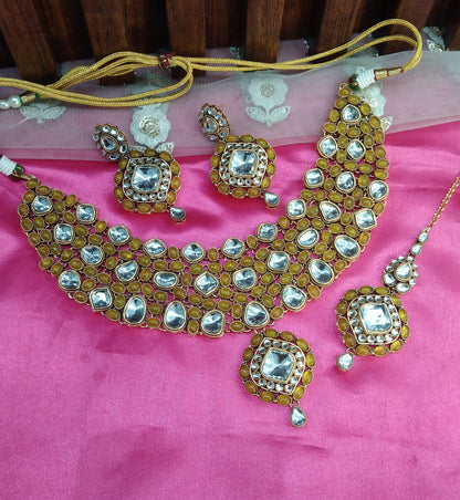 Yellow Kundan Necklace Jewellery Life Set
