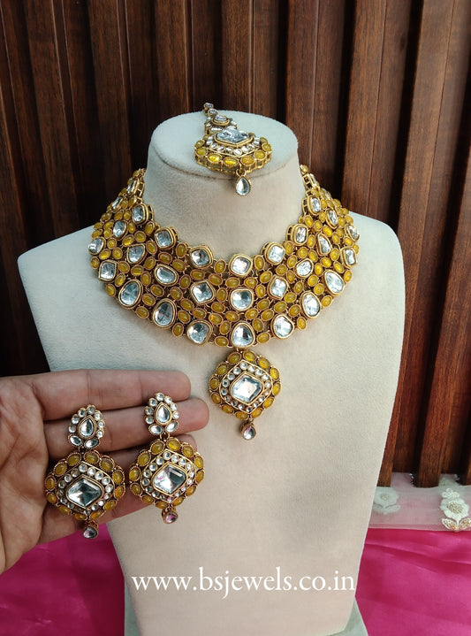 Yellow Kundan Necklace Jewellery Life Set