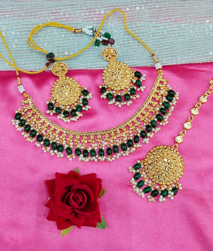 Green Gold Look Punjabi Style Necklace Jewellery Asha Set