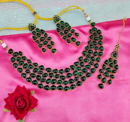 Green Kundan Necklace Jewellery Lucky Set
