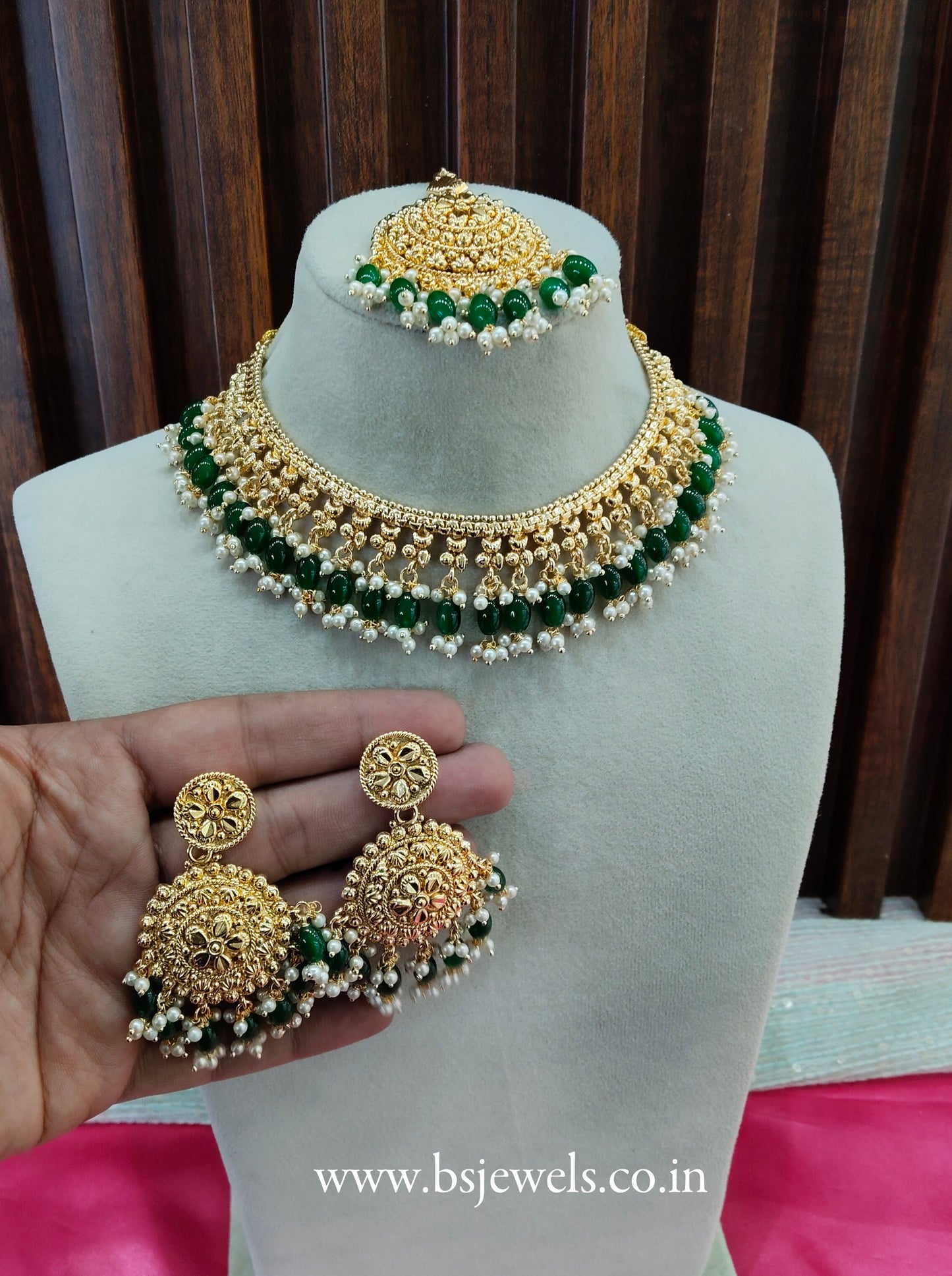 Green Gold Look Punjabi Style Necklace Jewellery Asha Set