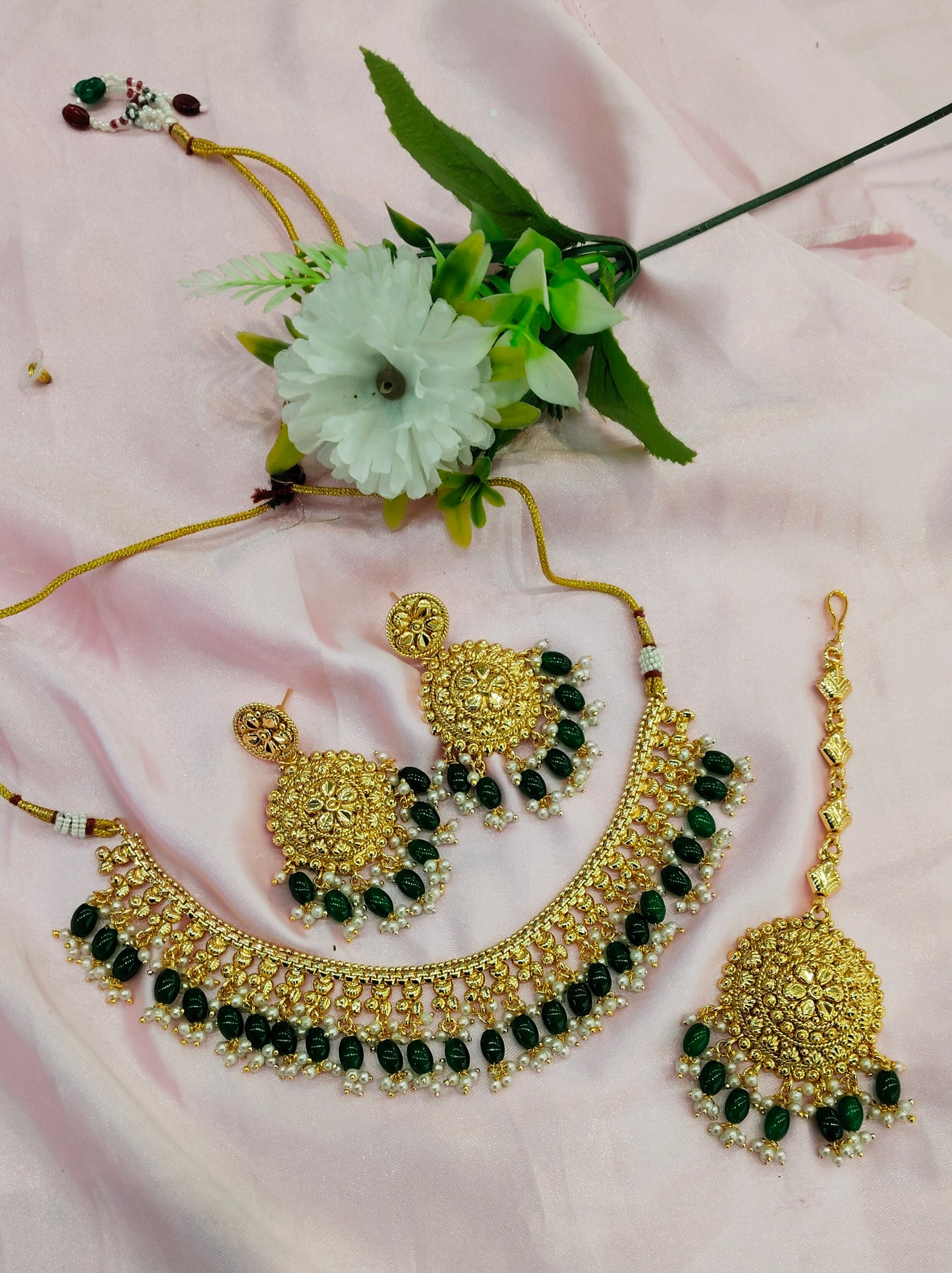 Green Gold Look Punjabi Style Necklace Jewellery Asha Set