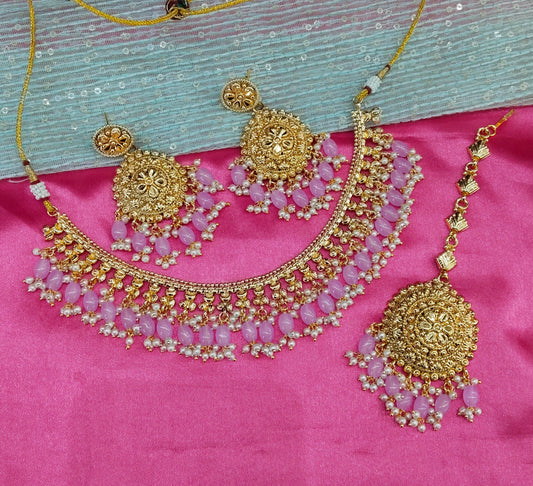 Lavender Gold Look Punjabi Style Necklace Jewellery Asha Set