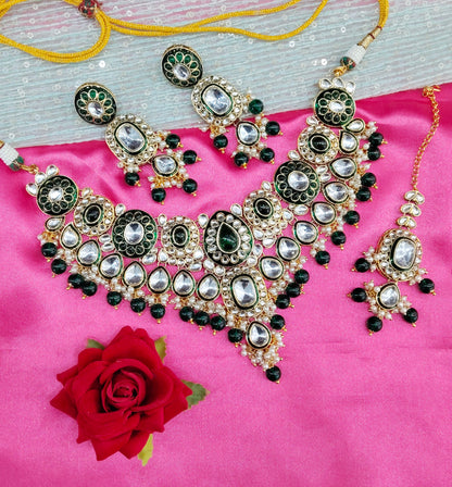 Green Meenakari Kundan Necklace Jewellery Aman Set
