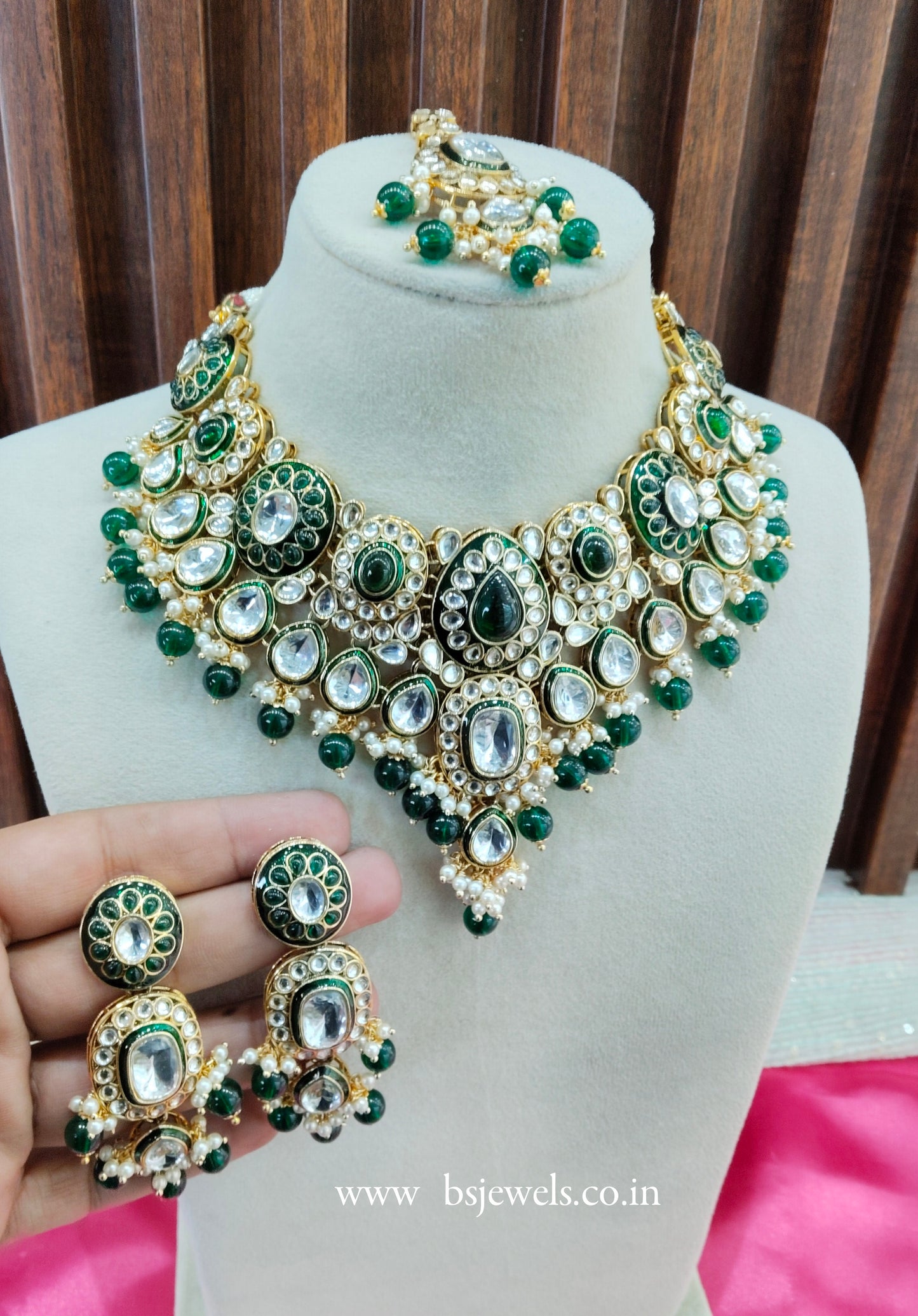 Green Meenakari Kundan Necklace Jewellery Aman Set