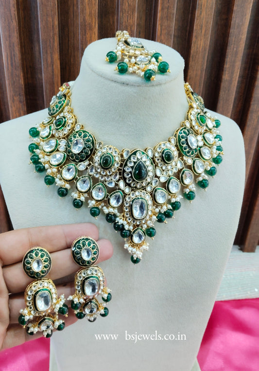Green Meenakari Kundan Necklace Jewellery Aman Set
